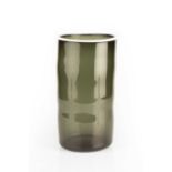 Geoffrey Baxter (1922-1995) for Whitefriars Tubular vase shadow green coloured glass with white