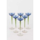 Attributed to Fritz Heckert (1884-1936) A set of six Jugendstil flower form drinking glasses