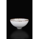 Edmund De Waal (b.1964) Footed bowl porcelain, with cream glaze and iron-red and manganese rim
