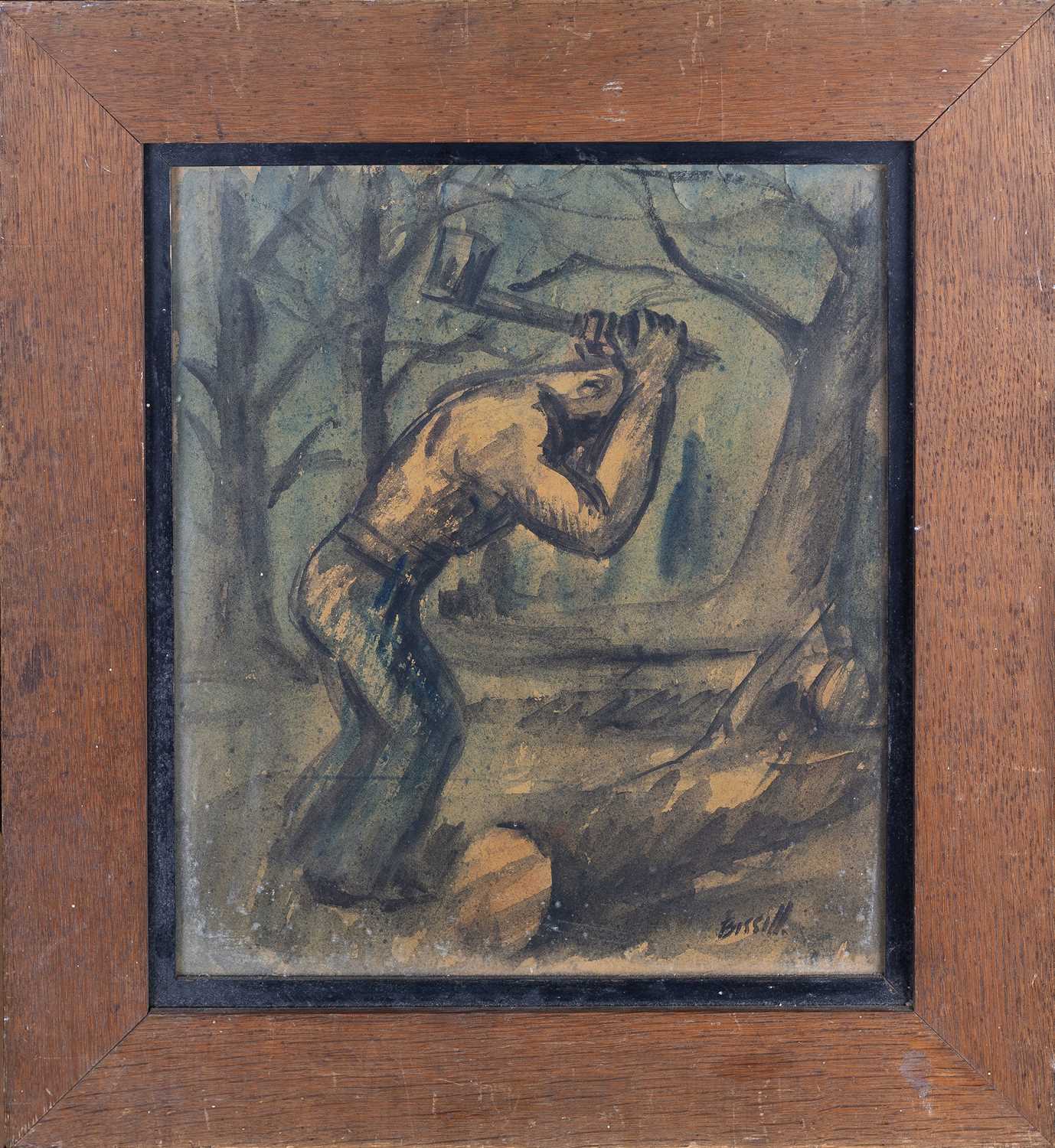 George Bissill (1896-1973) Woodsman signed (lower right), titled (to reverse) watercolour 35 x 30cm. - Image 3 of 6