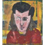 John Bratby (1928-1992) Head of a Girl, circa 1948 painted on the reverse is a section from a self-