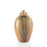 John Jelfs (b.1946) Bottle vase with lug handles and dripped glaze impressed potter's seal 28cm