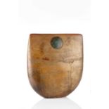 Peter Hayes (b.1946) Bow form with disc, circa 1990 raku signed 35.5cm high.