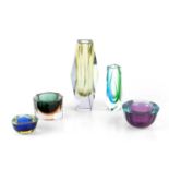 Murano Five sommerso glass vases tallest 26cm high (5).Surface scratches to the glassware but