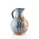 David Eeles (1933-2015) Large pitcher brushwork bird amongst reeds impressed potter's seal 36cm