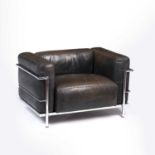 Le Corbusier (1887-1965) LC3 armchair dark brown leather, chrome-plated tubular frame 76cm high,