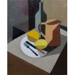 George Bissill (1896-1973) Cubist still life oil on canvas 50 x 40cm.Some possible small signs of