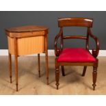 A George III satinwood work table with an octagonal top and square tapering legs, 52cm wide x 36cm