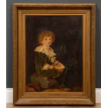 A late 19th / early 20th century 'boy blowing bubbles' naive oil on panel 46cm x 61cm, mounted in