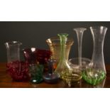 A collection of early 20th century glassware to include a luster vase, 14cm high; a uranium glass