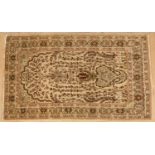 An antique possibly Kasmiri silk mat with foliate decoration, 62cm x 103cm From Wick Hall, the