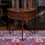 A 19th century Dutch mahogany and marquetry half round side table, the top inlaid with an urn of