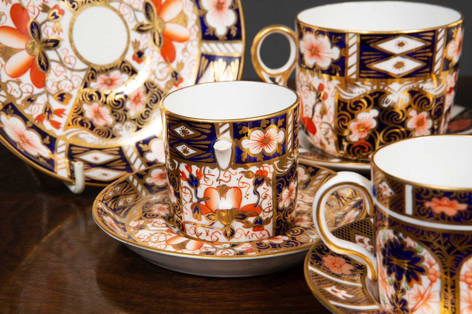 A Royal Crown Derby Imari pattern part tea set, comprising three coffee cans, one tea cup, a six - Image 2 of 6