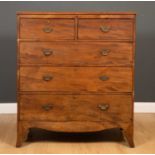 A Victorian mahogany chest of two short and three long drawers and outswept bracket feet, 103.5cm