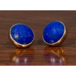 A pair of lapis lazuli and 9ct gold ear studs, stamped to the post 375, gross weight 7.4gms (2)