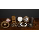 A collection of clock parts to include escapements, keys, pendulums, dials and further items