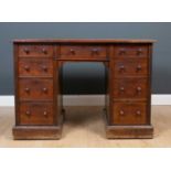 A Victorian mahogany pedestal desk, 107cm wide, 60cm deep, 76cm highLeather poor condition, some
