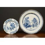 An 18th century Chinese porcelain blue and white charger 35cm diameter together with an antique