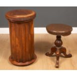 A Victorian walnut plinth or washstand of fluted column form, 41cm diameter, 71cm high, together