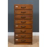 An early 20th century oak filing cabinet of 8 drawers, 48cm wide, 36cm deep, 106cm highModerate to