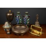 A group of collectables to include a pair of cloisonne jars, 247cm high; a black and gold