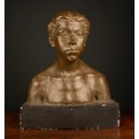 A plaster bust on a black painted plinth base, 48cm highChips to the edge of the plinth base and