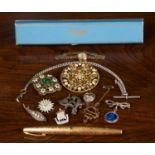 A collection of jewellery comprising a gold cased Rotary ladies bracelet watch with original box,