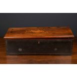 A 19th century musical box for restoration, the rosewood case with decorative inlay to the lid,