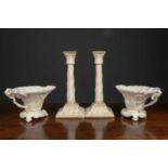 A pair of Royal Worcester ivory ground porcelain libation cups each 20cm wide, 12cm high, together