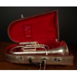 A Lark M4061 Baritone horn, with two mouthpieces in case, horn measures 47cm highSurface scratches