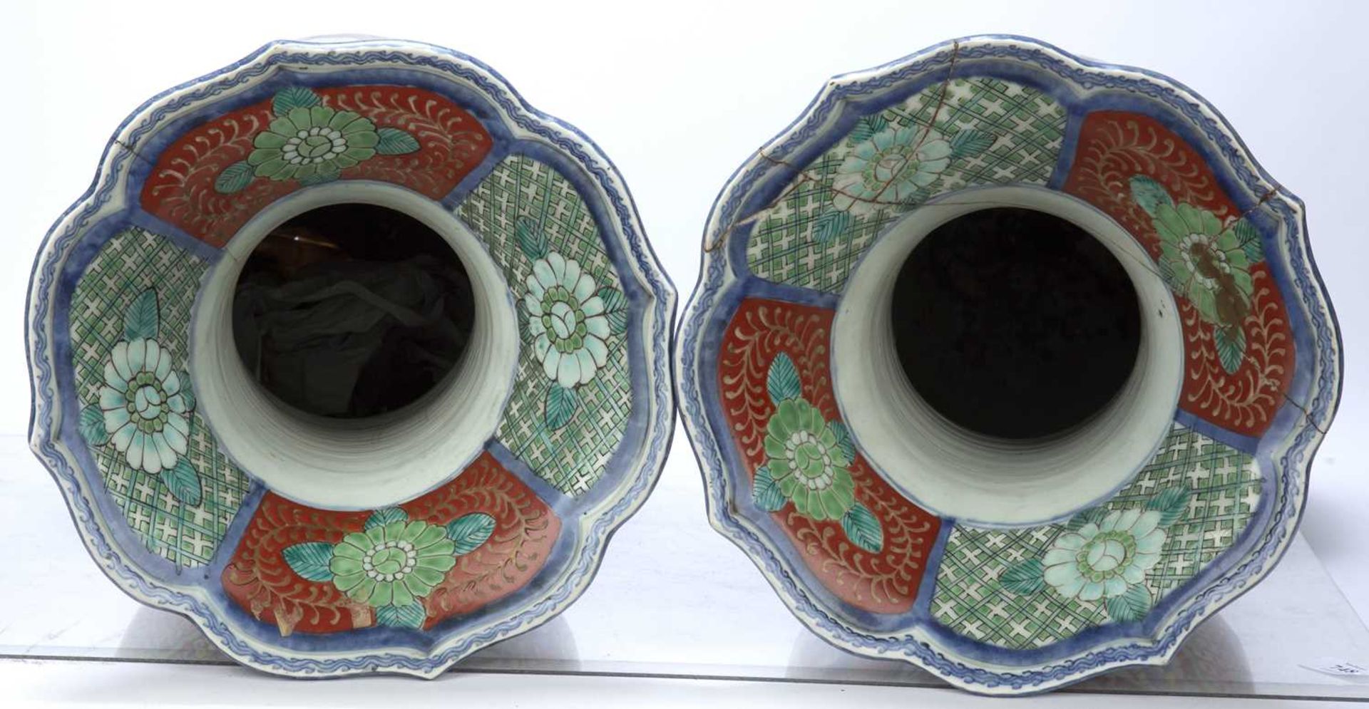 Pair of satsuma baluster vases Japanese, with Chinese style decoration including birds and - Image 3 of 4