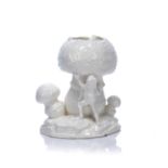 White glazed porcelain vase depicting a toadstool and frog, impressed 1917 to the base, 9cm