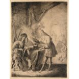 After Rembrandt Harmensz van Rijn (1606 - 1669) Esau Selling His Birthright to Jacob, print, 27cm