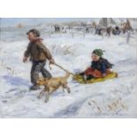 Jan Zoetelief Tromp (1872-1947) 'Children sledging with a dog', oil on canvas, signed lower right,