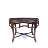 Blackwood centre table Chinese, 19th Century, on four shaped supports and with open frieze, 125cm