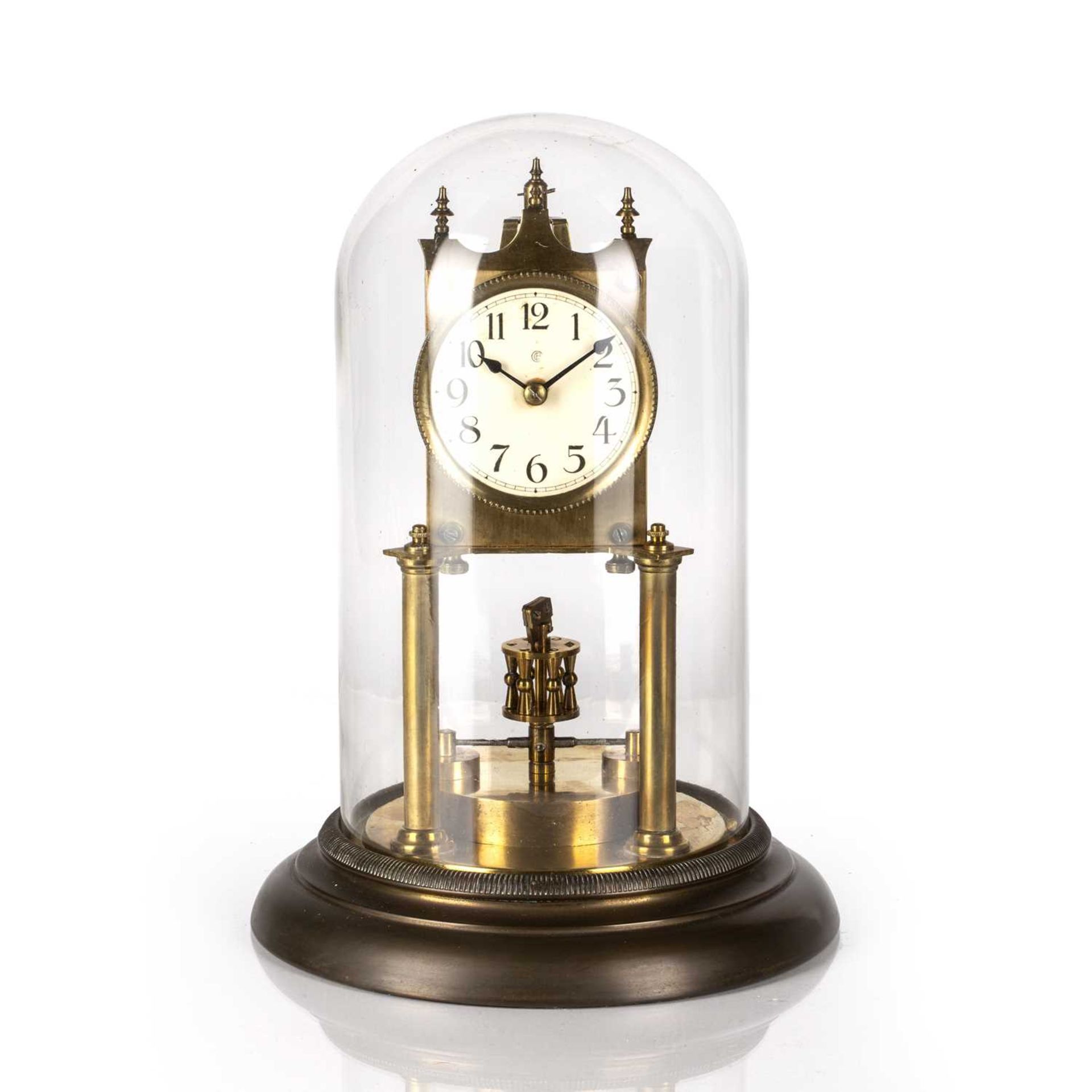 Anniversary type clock early 20th Century, the white dial marked 'CB' with Arabic numerals, under