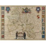 After Joan Blaeu (1596-1673) Antiquarian map of Oxfordshire, with later hand coloured detailing,