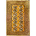 Gold ground sofa carpet Afghanistan, with two rows of elephant foot medallions, 290cm x 200cmGeneral