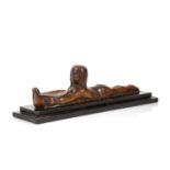 Egyptian carved wooden figure 19th Century, Grand Tour style, on ebonised plinth base, 38cm x 11cm x