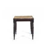 Mahogany Gillows style stool 19th Century, on reeded and turned supports, 43cm x 36cm x 46cm