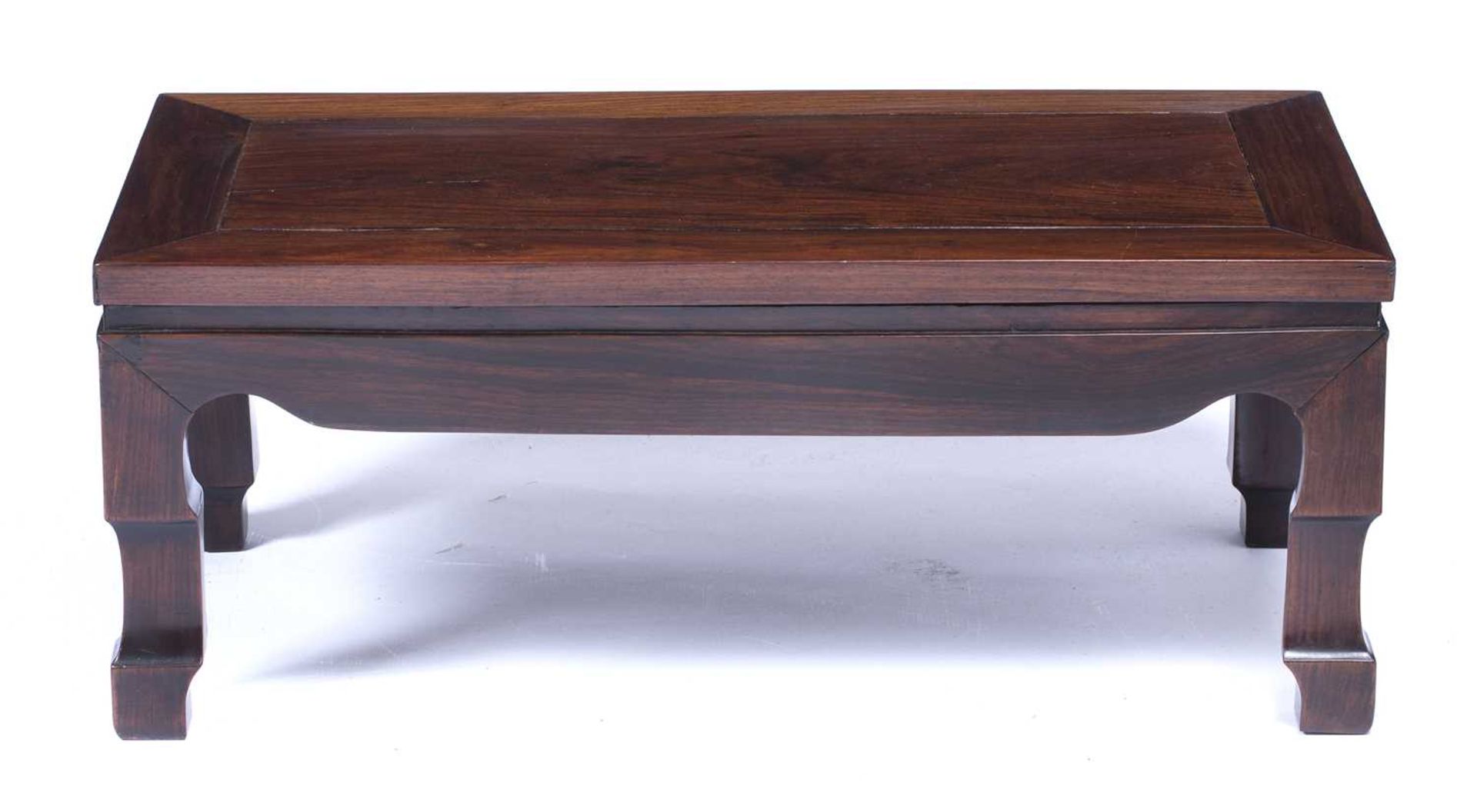 Hardwood carved 'Kang' table Chinese, with stylised shaped legs, 76.5cm across x 30.5cm high x - Image 4 of 5
