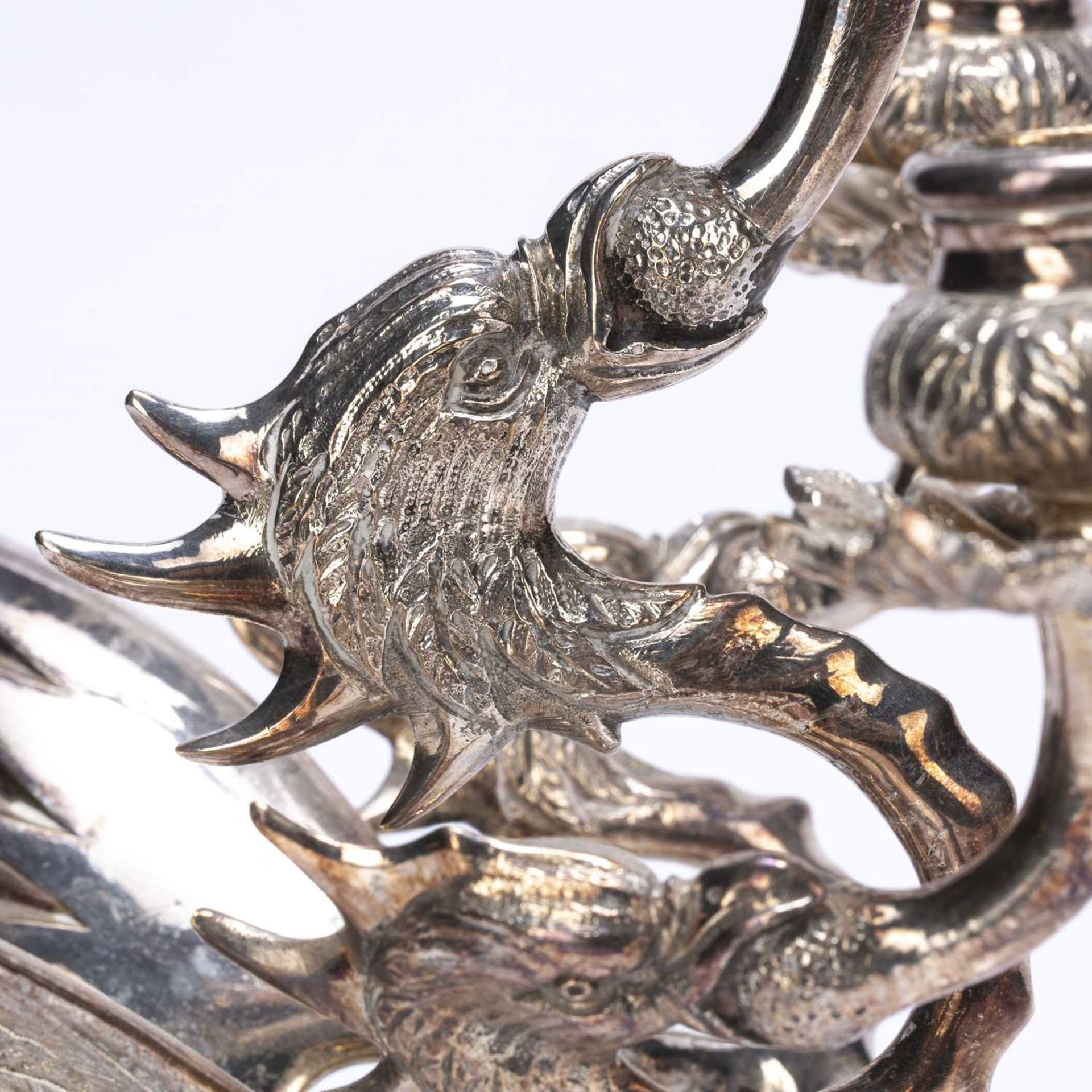 Pair of silver plated three branch candleabra in the form of a phoenix, unmarked, 29cm high - Image 3 of 3