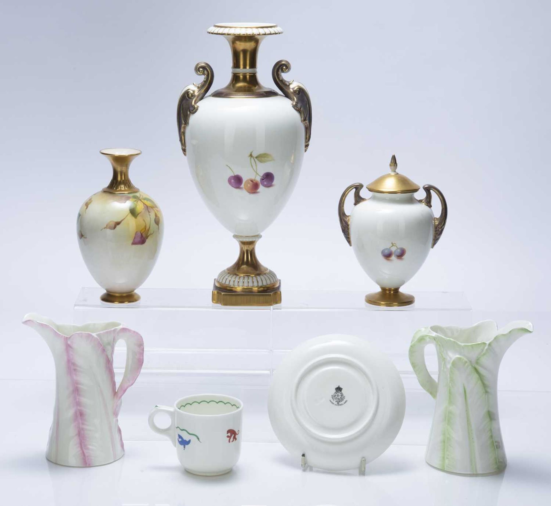 Royal Worcester collection of porcelain consisting of: P. Platt urn vase decorated with fruit, - Image 2 of 6