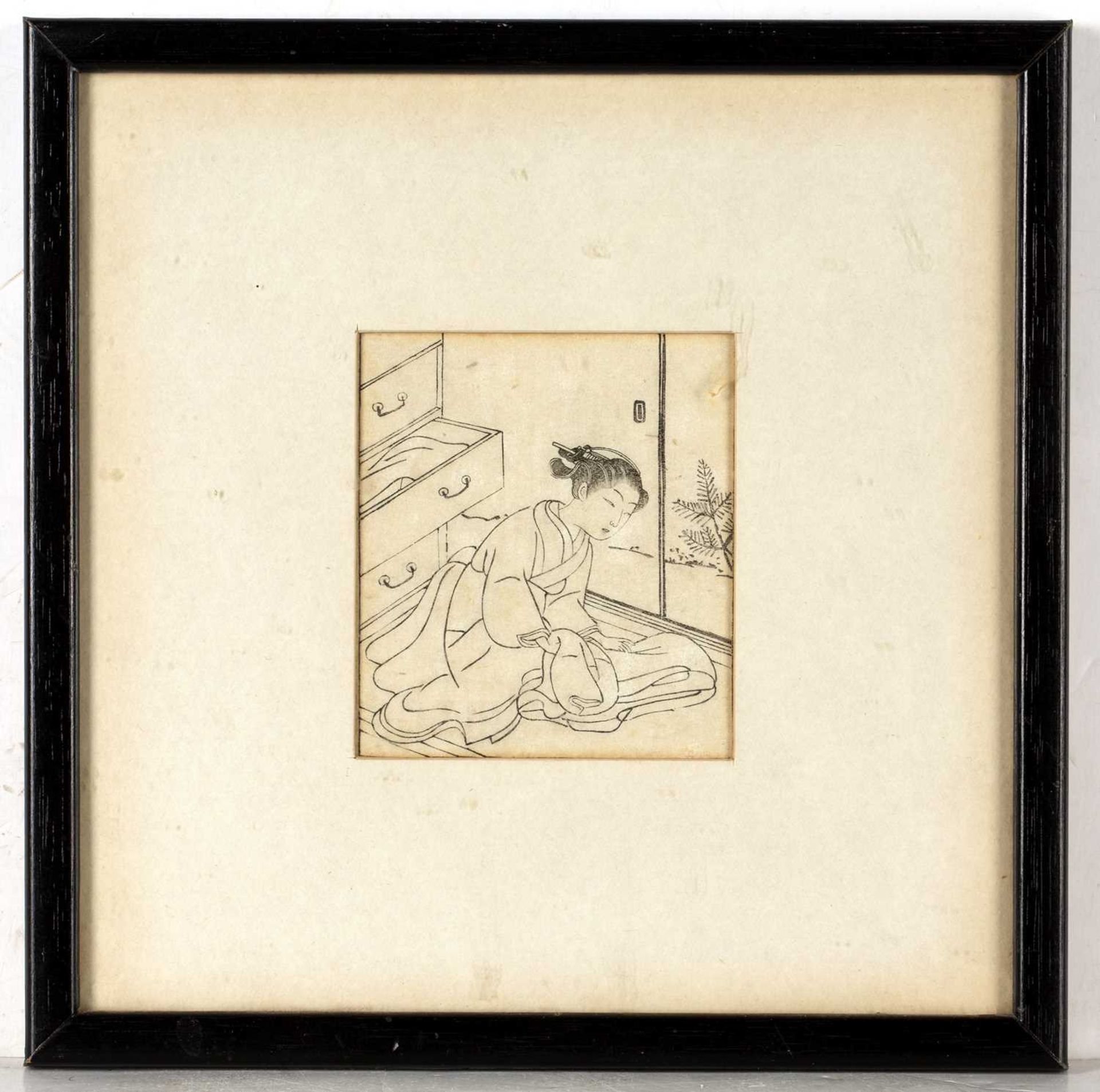 Suzuki Harunobu (1725-1770) 'Untitled print of Harunobu' Japanese woodblock ink proof, unsigned, 9cm - Image 3 of 4
