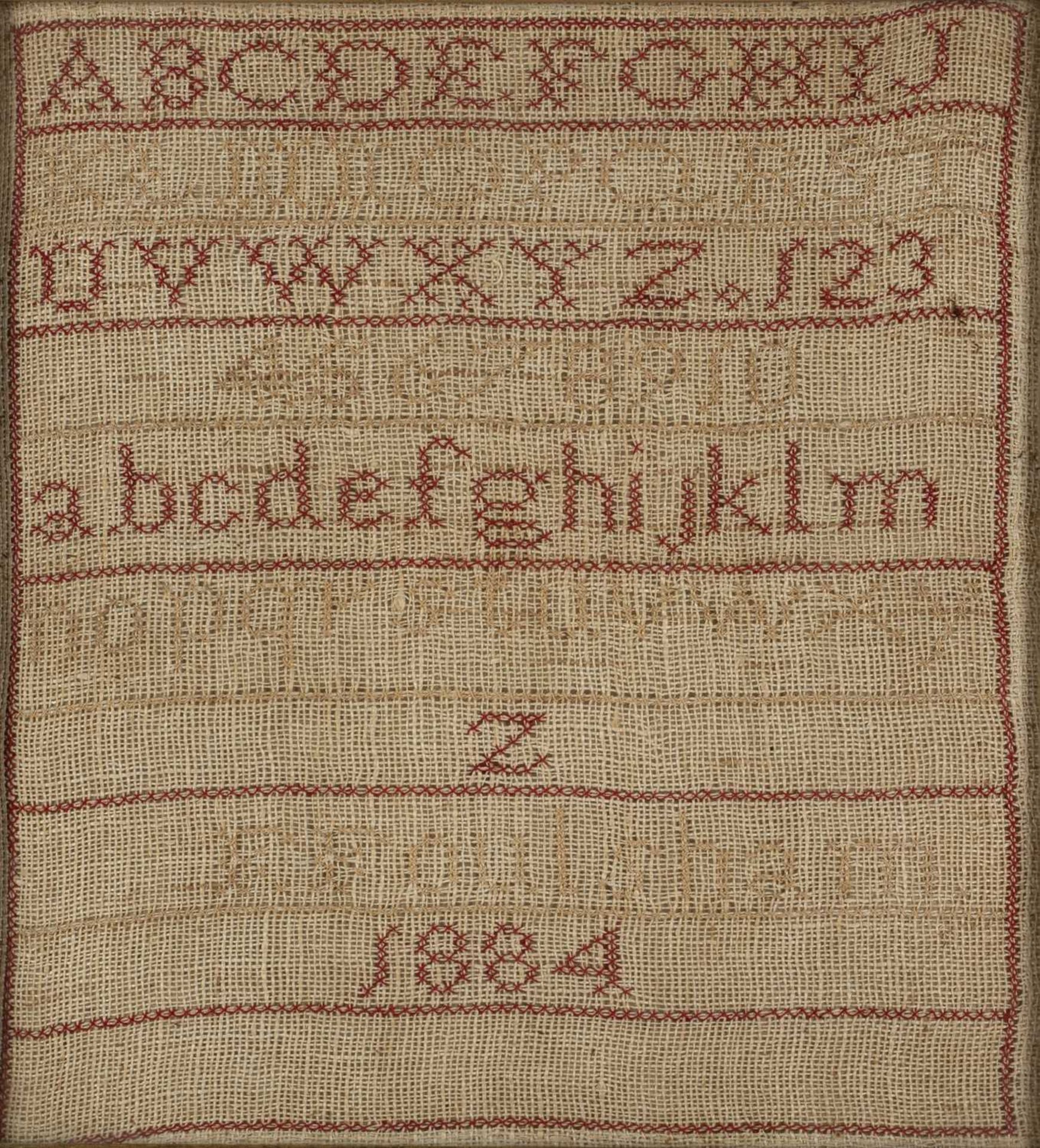 Two antique needlework samplers the larger monochrome alphabet sampler reads 'Elizabeth Pipe, - Image 2 of 6