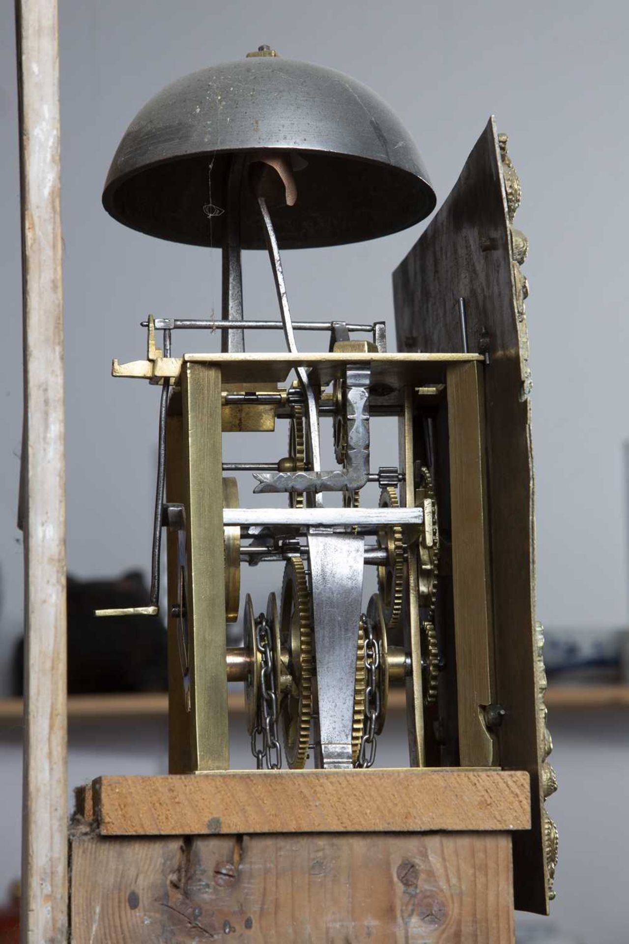 John Pursell of Towcester, pitch pine cased longcase clock the 11 inch square brass dial having - Image 3 of 4