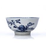 Worcester warbler pattern bowl circa 1755-56, the warbler fully visible perched, early work marks to