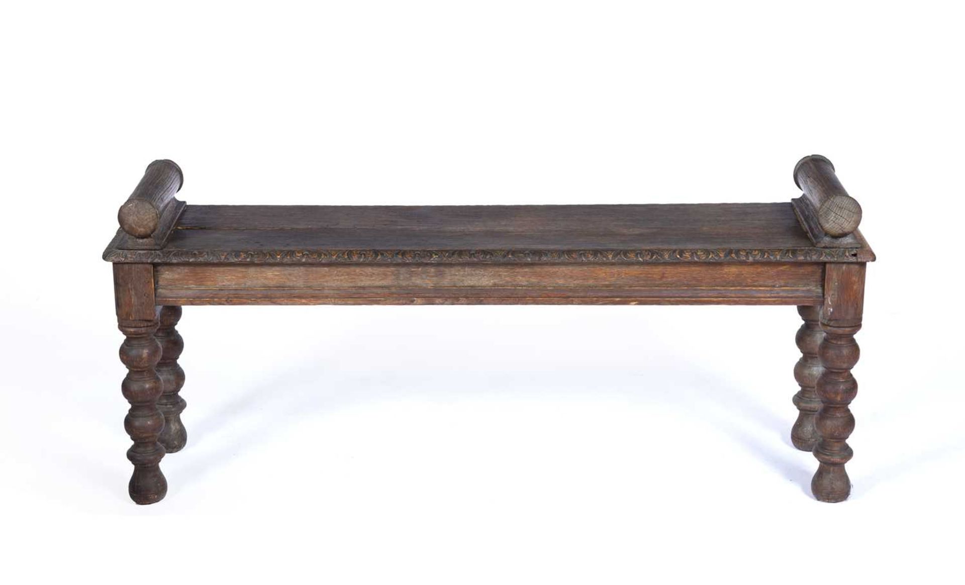 Oak window seat 19th Century, with carved decoration to the edge of the seat panel, 124cm x 53cm x - Image 2 of 3