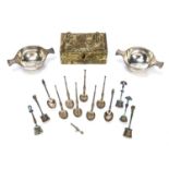 Collection of silver to include: a pair of silver quaichs, bearing marks for Brook & Son, Edinburgh,