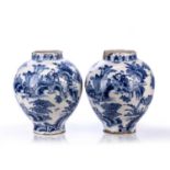 Pair of English Delft baluster vases late17th Century, possibly London, tin glazed pottery,